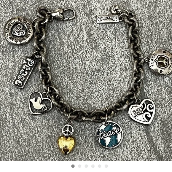 Brighton Silver Charm Bracelet with Heart and Peace Charms - Picture 9 of 13